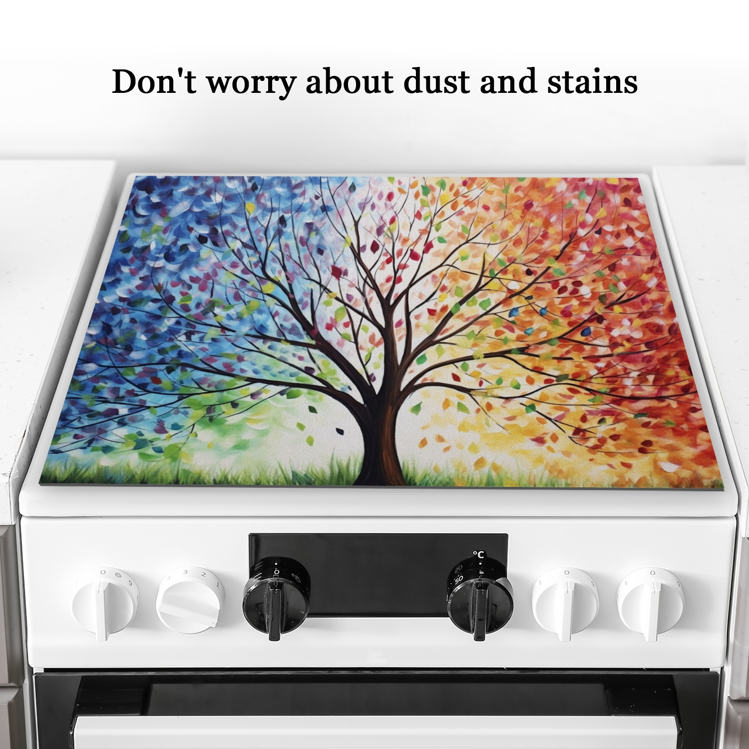 Electric Stove Top Cover, Abstract Huge Tree of Life Print Square Foldable Glass Stove Top Protector Mat, Washable Multi-functional Protector Pad for Kitchen RV (28×20 Inch)