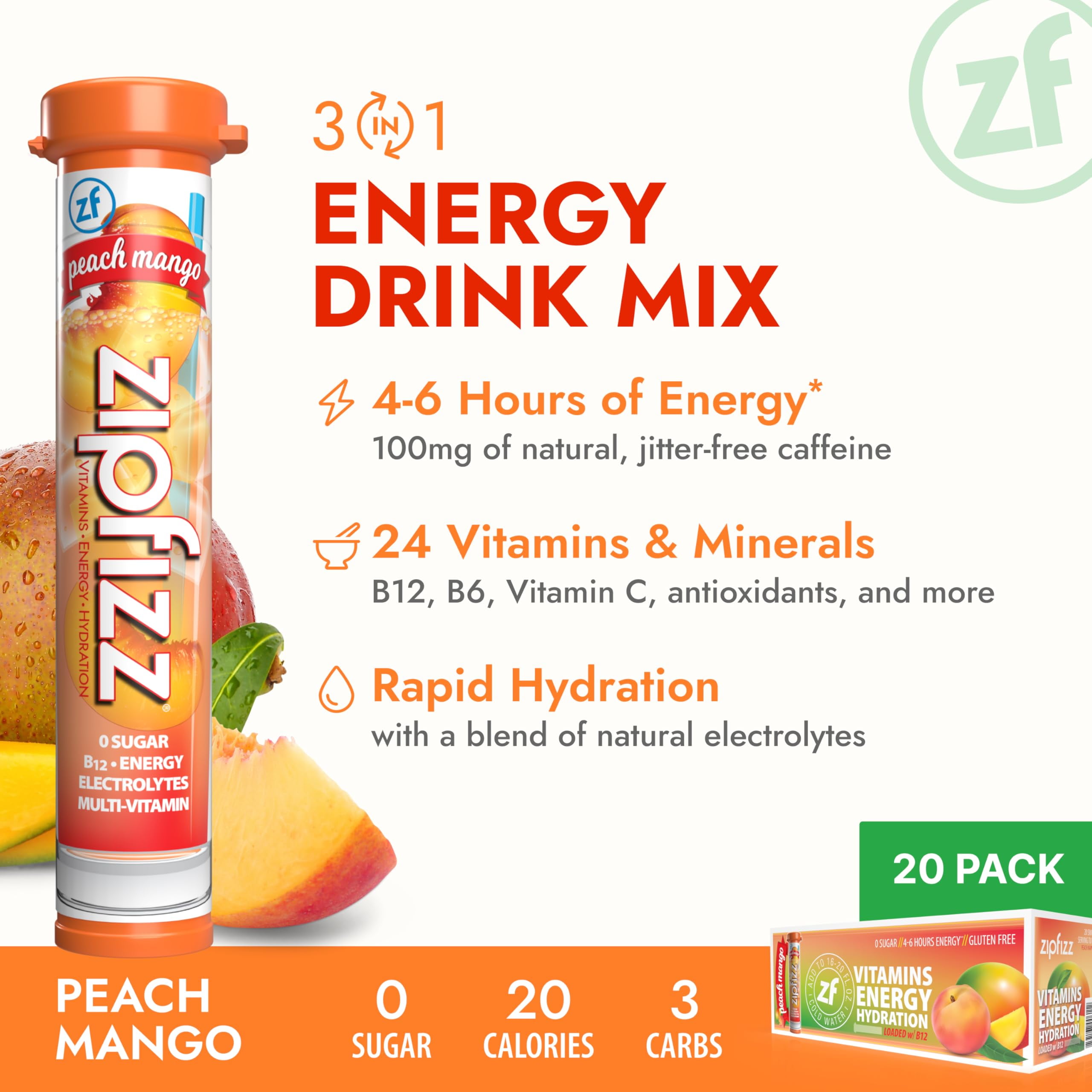 Zipfizz Energy Drink Mix, Electrolyte Hydration Powder, B12 and