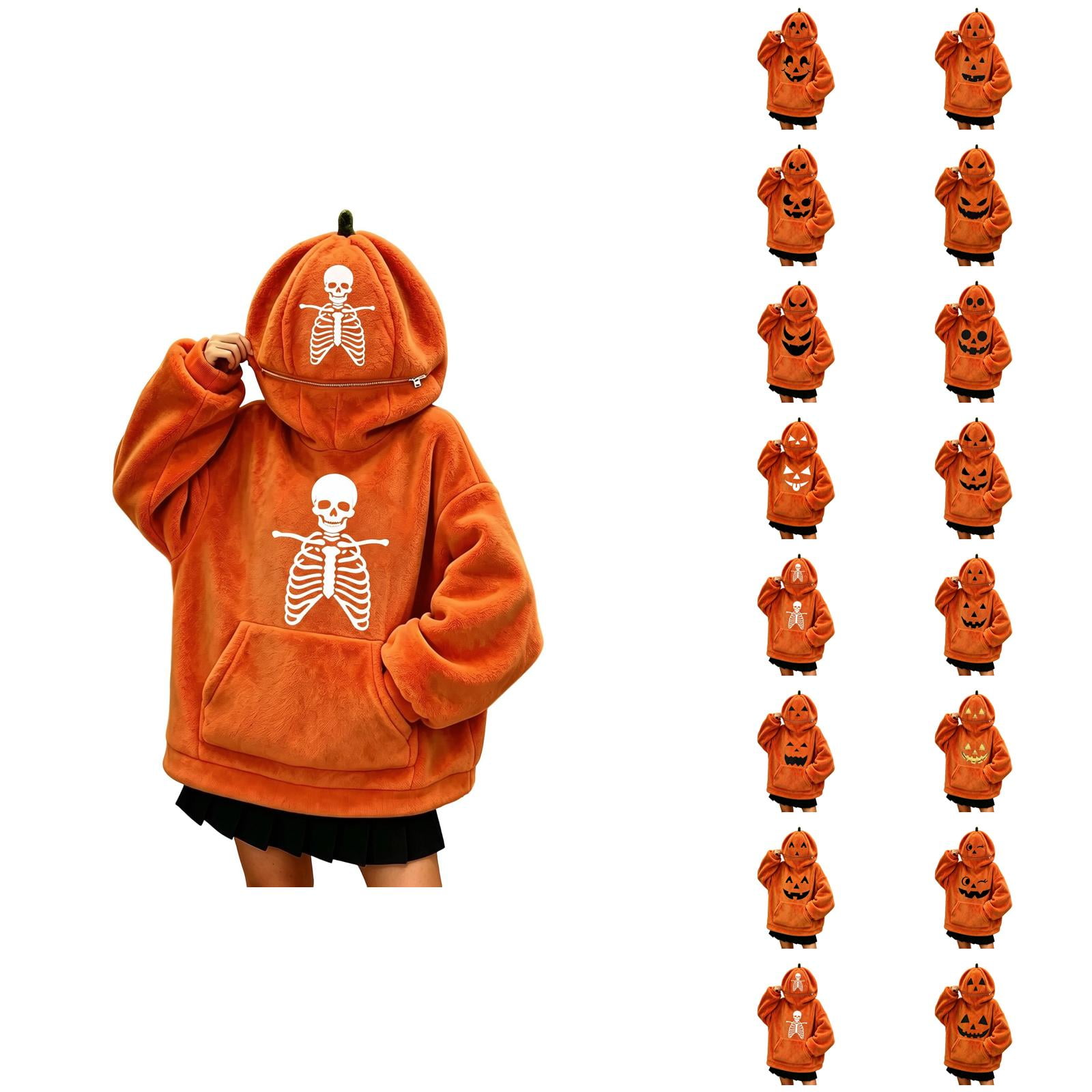 Kids Pumpkin Zip Up Hoodie Sweatshirt Long Sleeve Crewneck Party Cosplay Costume for Girls Boys Halloween