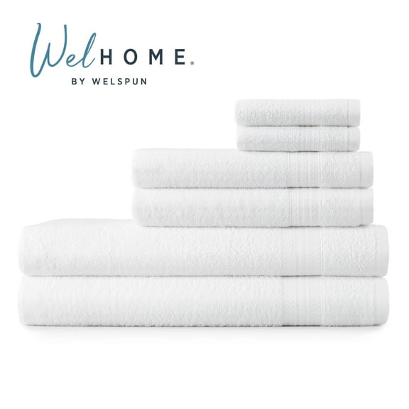 WelHome 6 Piece EVERYDAY USE 100% Cotton Bathroom Towels Set, 450 GSM, 2 White Bath Towels 27" x 54", 2 White Hand Towels, 2 White Washcloths, Soft Lightweight, Hotels, Spa and Gym – White Towels Set