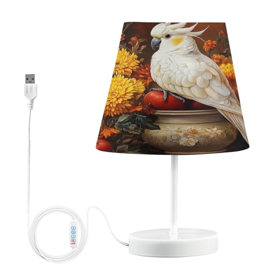 BZSMCE Table Lamp Creative Cockatoo with Flowers and Apples Simple Pattern Night Light