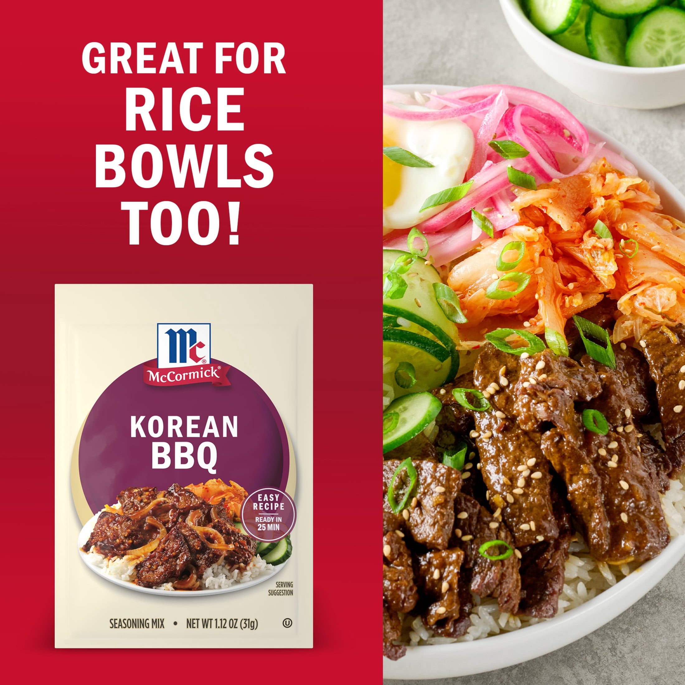 (12 pack) McCormick Korean BBQ Seasoning Mix, 1.12 oz Packet