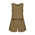 thumbnail image 4 of AYA Spring Summer Women's Casual Sleeveless Solid Color High Waist Loose Shorts Two Piece Set, 4 of 4