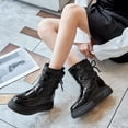 thumbnail image 4 of Botas de nieve gruesas y cálidas con plataforma y suela gruesa para mujer, botas cortas de algodón con forro polar de estilo británico para invierno, 4 of 6