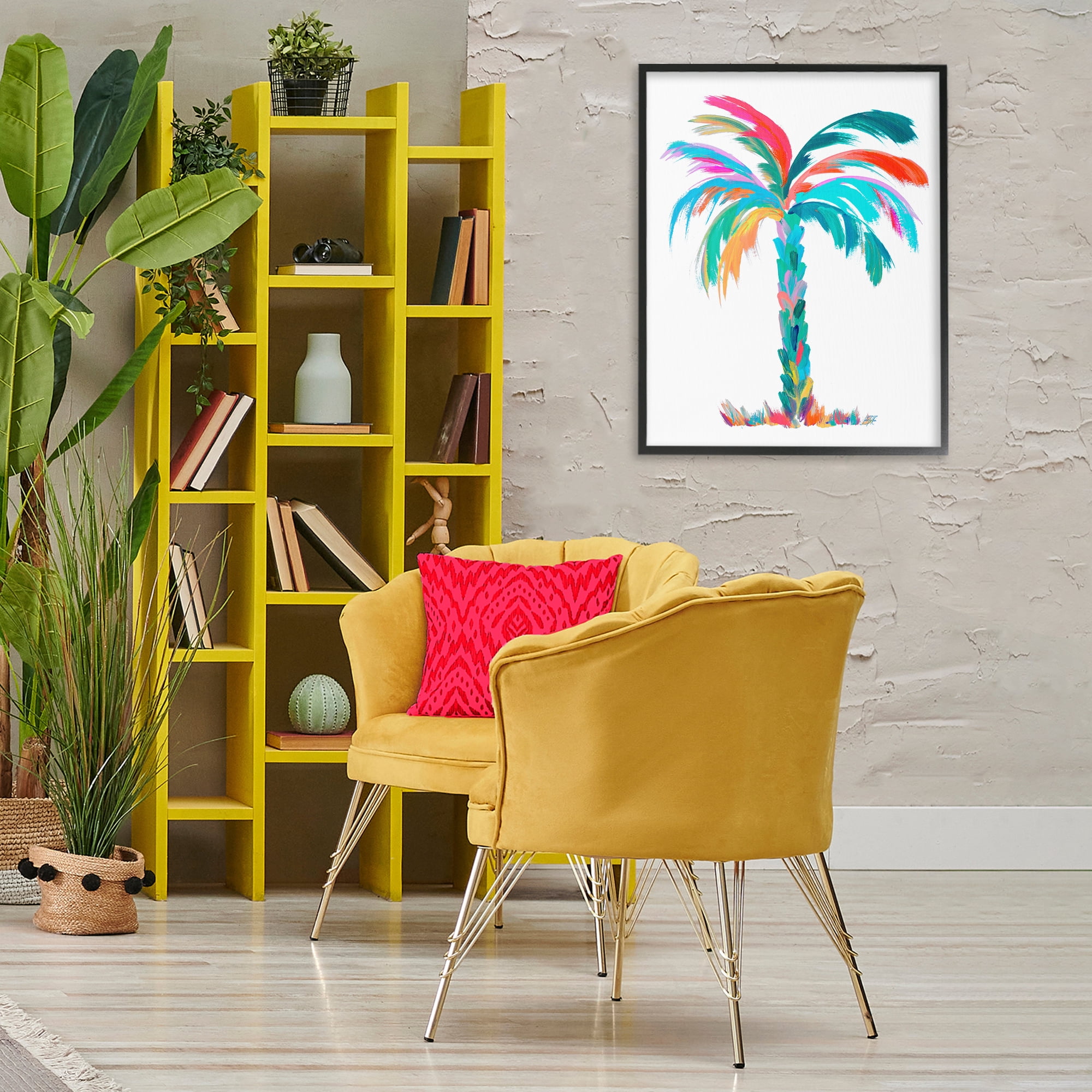 Stupell Industries Vivid Palm Tree Botanical & Floral Painting Black Framed Art Print Wall Art, 24 x 30