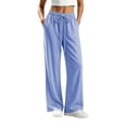 thumbnail image 3 of VBVC Women's Ribbed Wide Leg Lounge Pants , Casual Drawstring Loose Fit Trousers For Women , Ladies' Lightweight Sweatpants with Pockets, Blue , S-2XL, 3 of 7