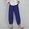 thumbnail image 2 of Timegard Plus Size Pants for Women Elastic Waist Solid Color Comfy Fall Casual Crop Pants with Pockets, 2 of 5