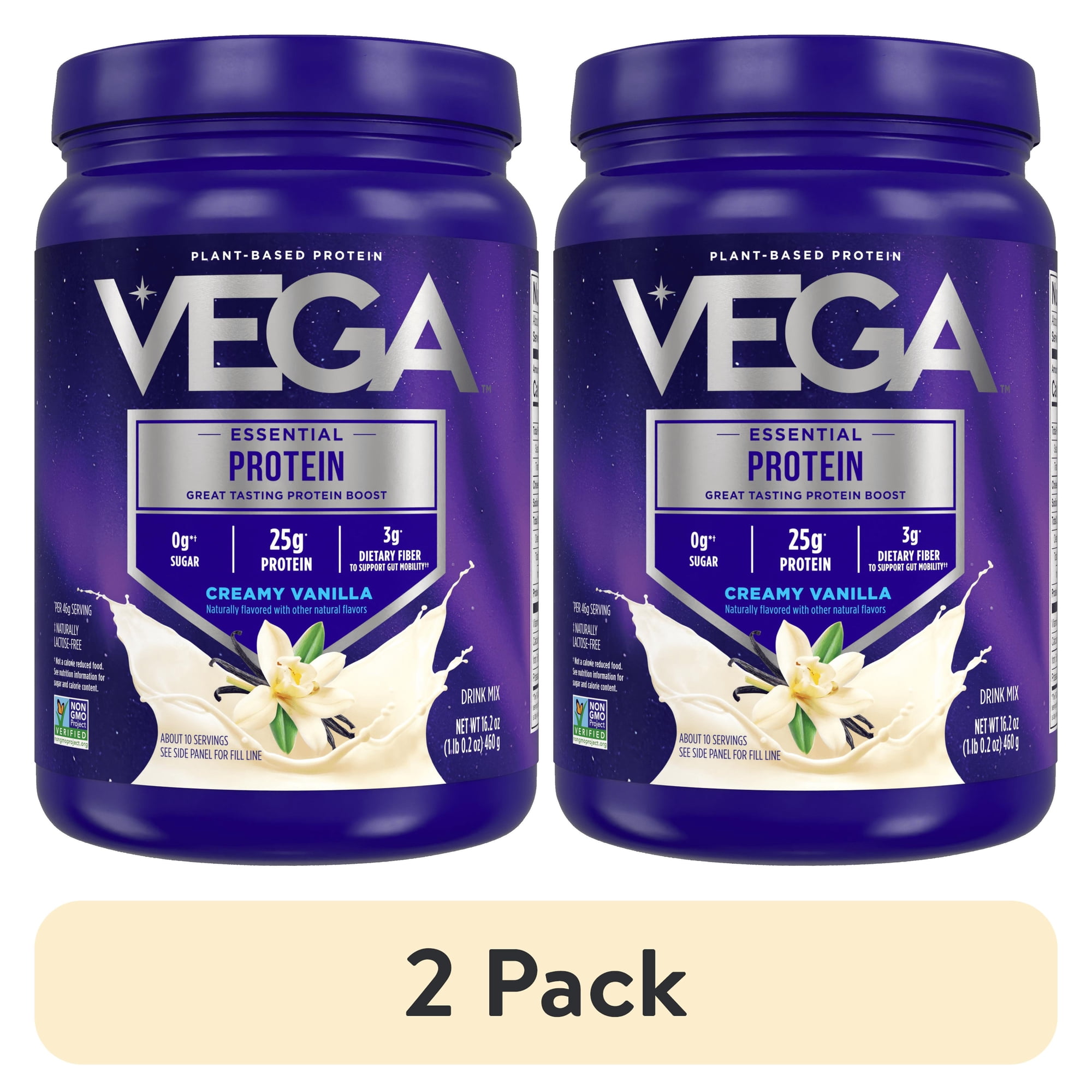 (2 pack) Vega Original Protein Plant-Based Protein Powder, Vanilla, 10 Servings (16.2oz)