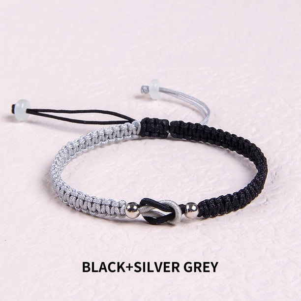 Xihbxyly Pulseras de La Amistad Tejidas a Mano, Elegante Diseño Ajustable, Cuerda Suave con Cuentas Plateadas, Regalo Perfecto para Aniversarios, Cumpleaños, San Valentín, Todas Las Edades.