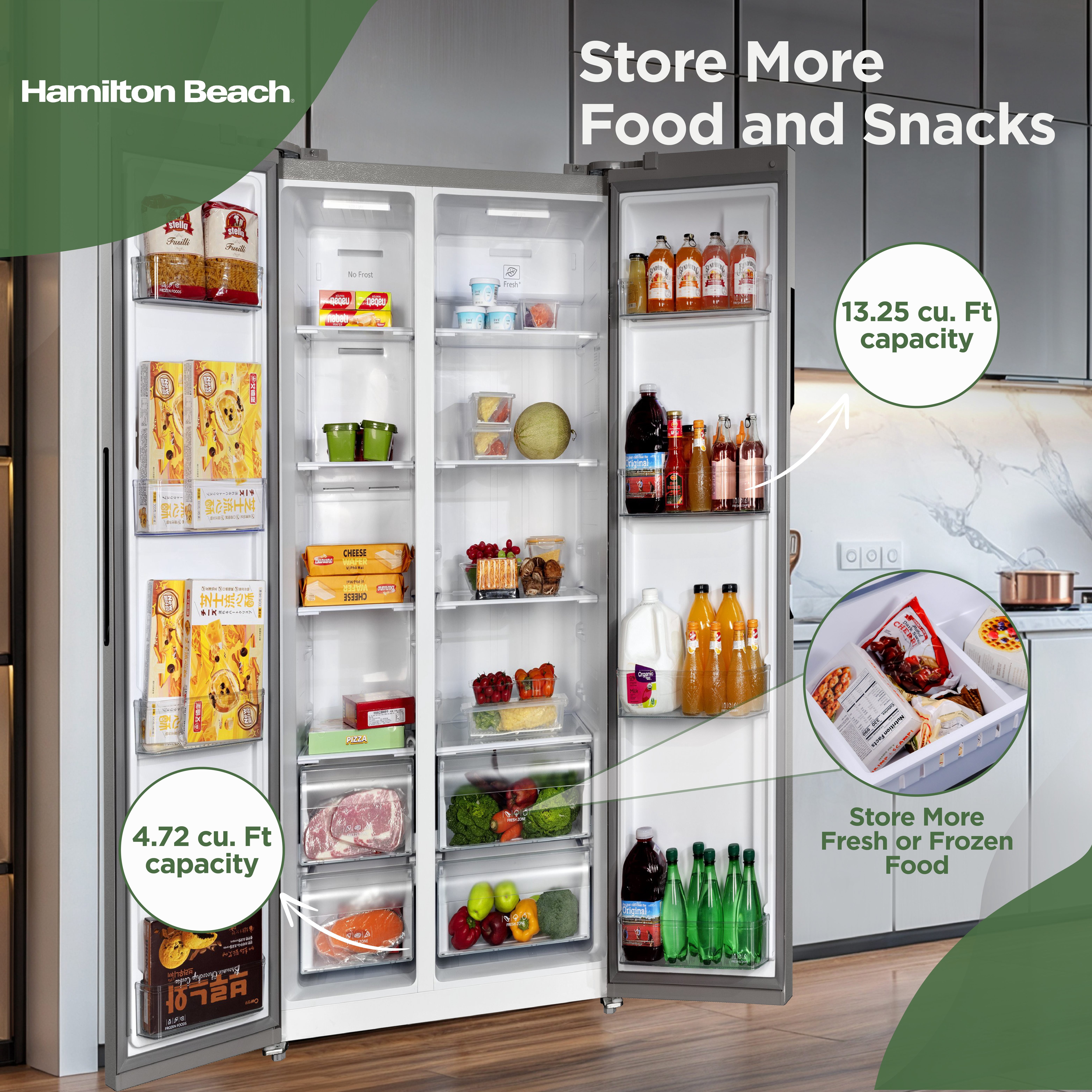 Hamilton Beach 20.6 cu. ft. Counter Depth Side by Side Frost-Free Refrigerator, Platinum HZ4602