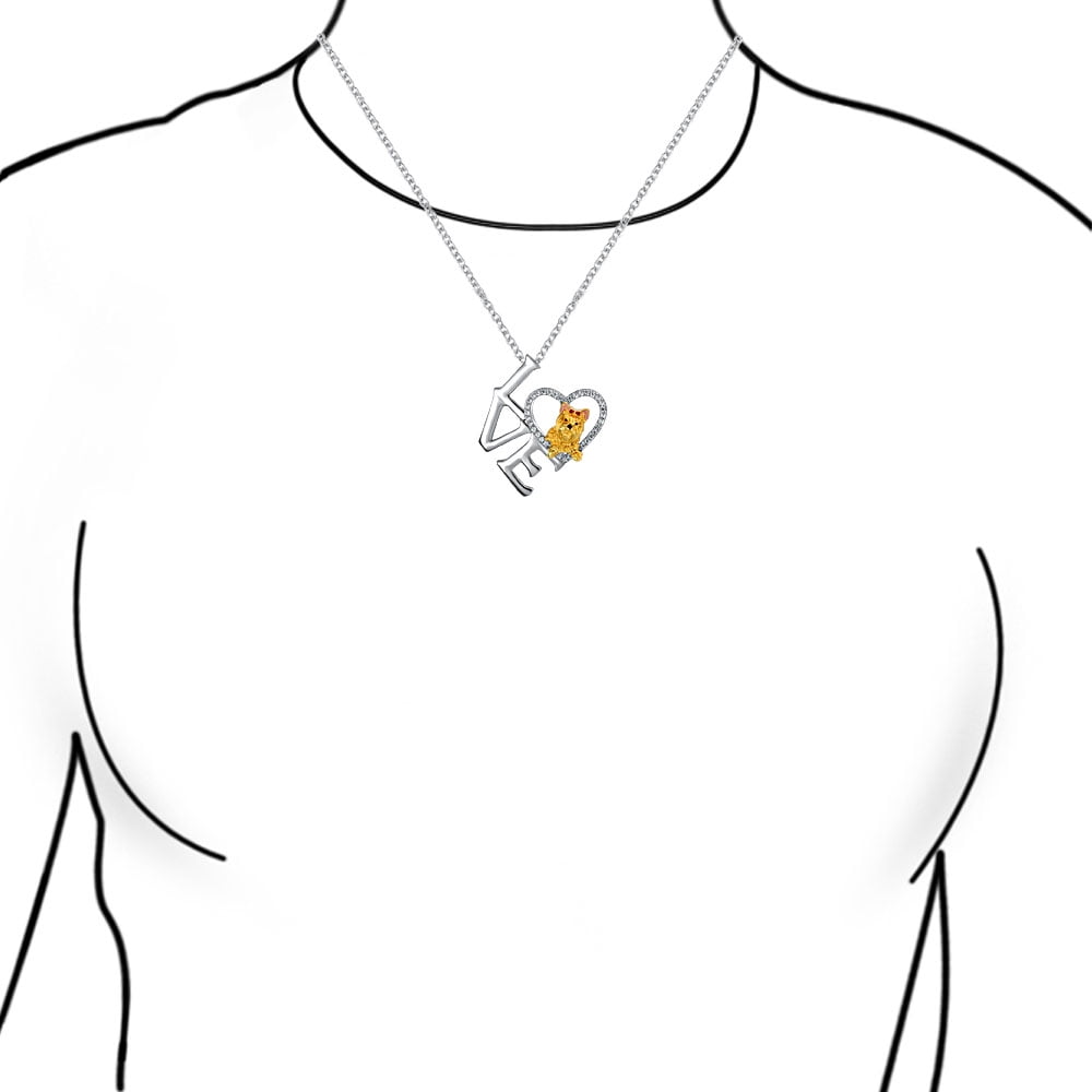 Love Heart Yorkie Puppy Pet Dog Necklace BFF CZ Gold Silver Tone Metal Necklace