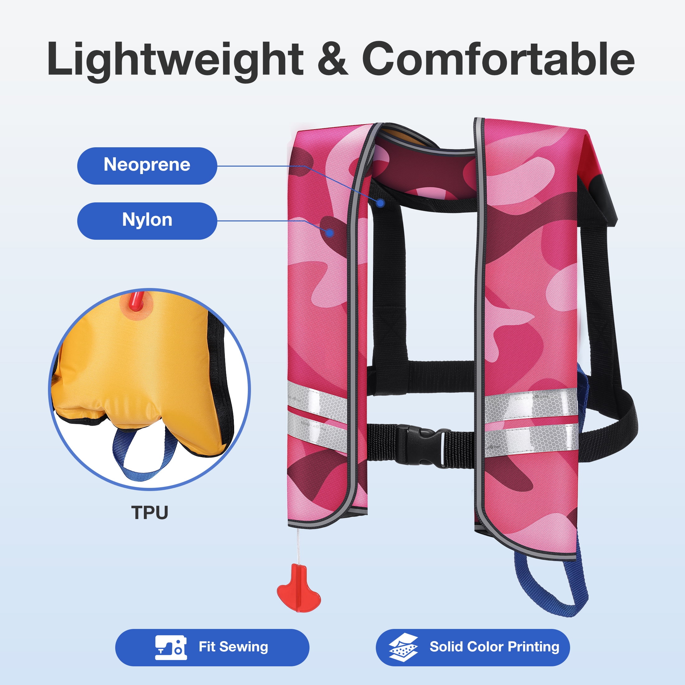 WARMOUNTS Automatic Inflatable Life Jacket w/ 5 Reflectors & Whistle, Adult PFD Survival Buoyancy Vest for Boating Fishing Sailing Kayaking for Men Women Max Waist Size: 50''
