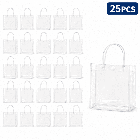 Clear Gift Bags with Handle, 25Pcs Reusable Plastic Goodie Bags Favor Bags for Wedding Birthday Party 7.87" x 7.87" x 3.15"