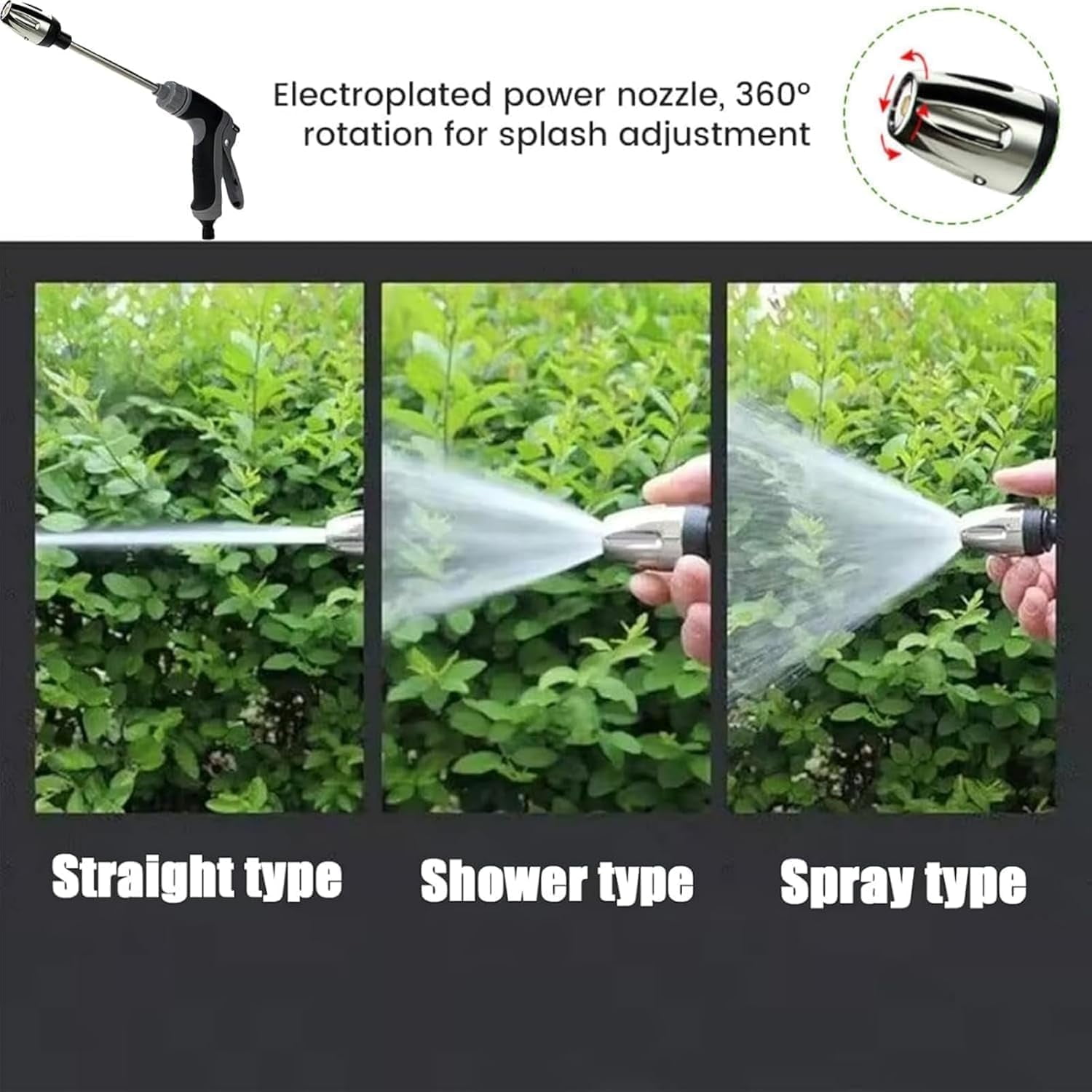 Long Reach Car Wash Gun, 3 Spray Patterns Foam Cannon, Rotating Garden Hose Nozzle for Cleaning Watering(C)