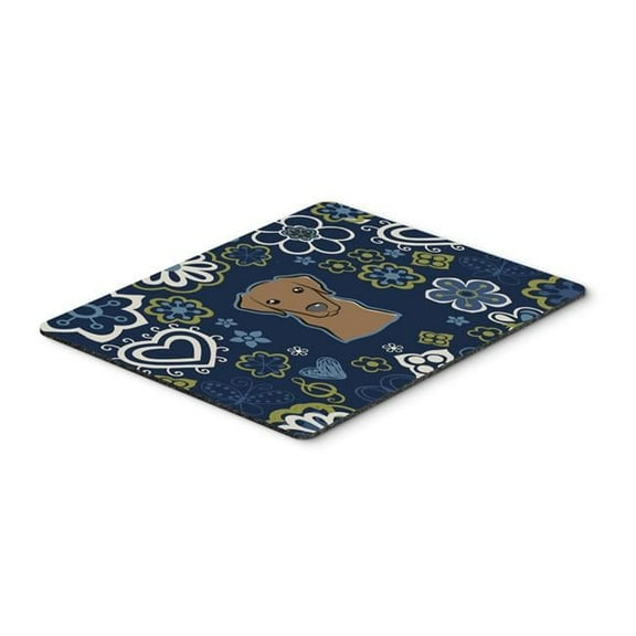 Blue Flowers Chocolate Labrador Mouse Pad, Hot Pad or Trivet