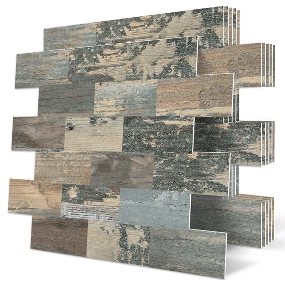 DEWOO 20-Sheet DEWOO Peel and Stick Self Adhesive Wall Tiles Kitchen Backsplash Distressed Wood Look,Vintage Old Fashion (13.5" x 11.4")