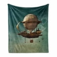 thumbnail image 1 of Fantasy Soft Flannel Fleece Throw Blanket, Surreal Sky Scenery Steampunk Airship Fairy Sci Fi Stardust Space Image, Cozy Plush for Indoor and Outdoor Use, 50" x 70", Teal and Brown, by Ambesonne, 1 of 6