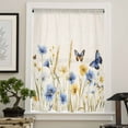 thumbnail image 4 of Blue Floral Semi Sheer Curtains Drapes for Living Room, Bedroom, French Doors Window 84 Inches Long, Yellow Flower Butterflies Country Plant Rod Pocket Chiffon Curtain Drapery Voile Draperies Panel, 4 of 6