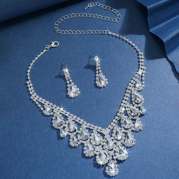 Faty-T Bridal Wedding Jewelry Sets for Brides Bridesmaid Formal Rhinestone Necklace and Earrings Set Costume Jewelry for Women Prom Jewelry Set Accessories for Wedding Day