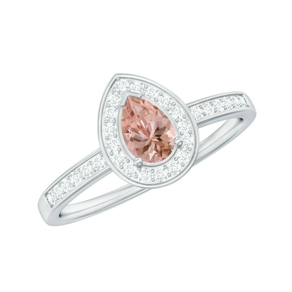 Rosec Jewels Classic Morganite Engagement Ring with Diamond Halo (1 ct, AAA Quality), 925 Sterling Silver, US 4.00