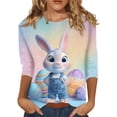 thumbnail image 2 of HAVUITYY Easter 3/4 Sleeve Sweaters for Womens, Cute Bunny Eggs Printed Womens Goung Out T-Shirts, Women's Spring Lightweight Tops, 2 of 5