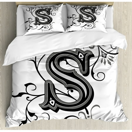 Letter S King Size Duvet Cover Set Monochrome Letter From