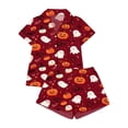 thumbnail image 4 of Summer Sales Womens Pajama Sets Satin Fall Pumpkin Print Short Sleeve Button Loungewear Halloween Pajama Sets for Women 2 Piece, 4 of 4