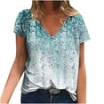 thumbnail image 2 of Sakmal Womens Tops Under $10 Short Sleeve Blue Floral Deep V-Neck T-Shirts Ladies Shirts, 2 of 4