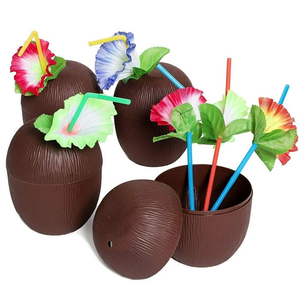12-Pack 16 Ounce Plastic Coconut Cups With Straws ...