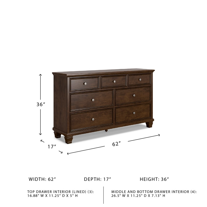 Ashley Furniture Danabrin Solid Wood 7-Drawer Bedroom Dresser in Brownish Cherry