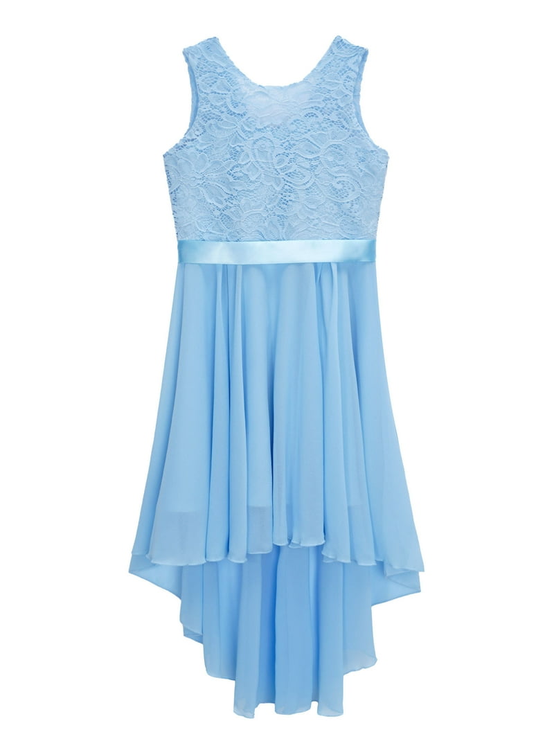 Aislor Kids Junior Teen Girl's Sleeveless Bridesmaid High Low Hem Formal  Wedding Dress Light Blue 6 - Walmart.com