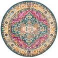 thumbnail image 1 of SAFAVIEH Madison Collection MAD202M Boho Chic Medallion Distressed Non-Shedding Dining Room Entryway Foyer Living Room Bedroom Area Rug, 6'7" x 6'7" Round, Blue / Multi, 1 of 4