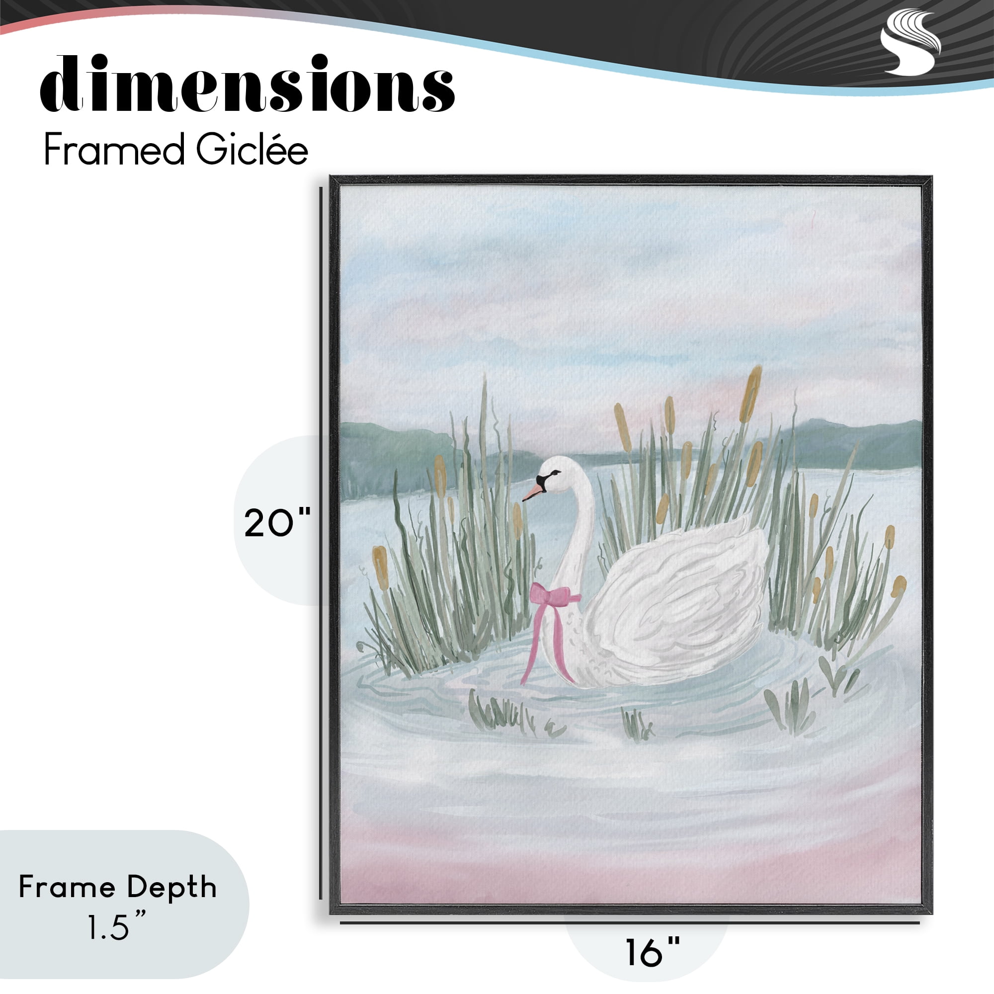 Stupell Industries Swan Serenade on Lake Black Framed Giclee Art, design by Adreane Fippinger