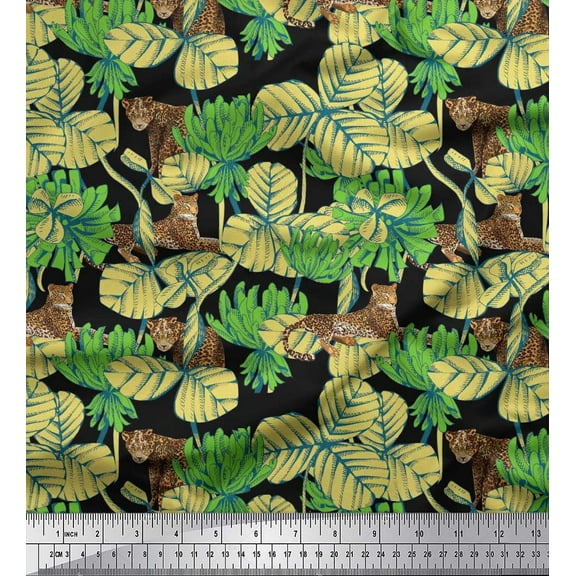 Soimoi Cotton Duck Fabric Leaves & Leopard Animal Print Sewing Fabric Yard 42 Inch Wide