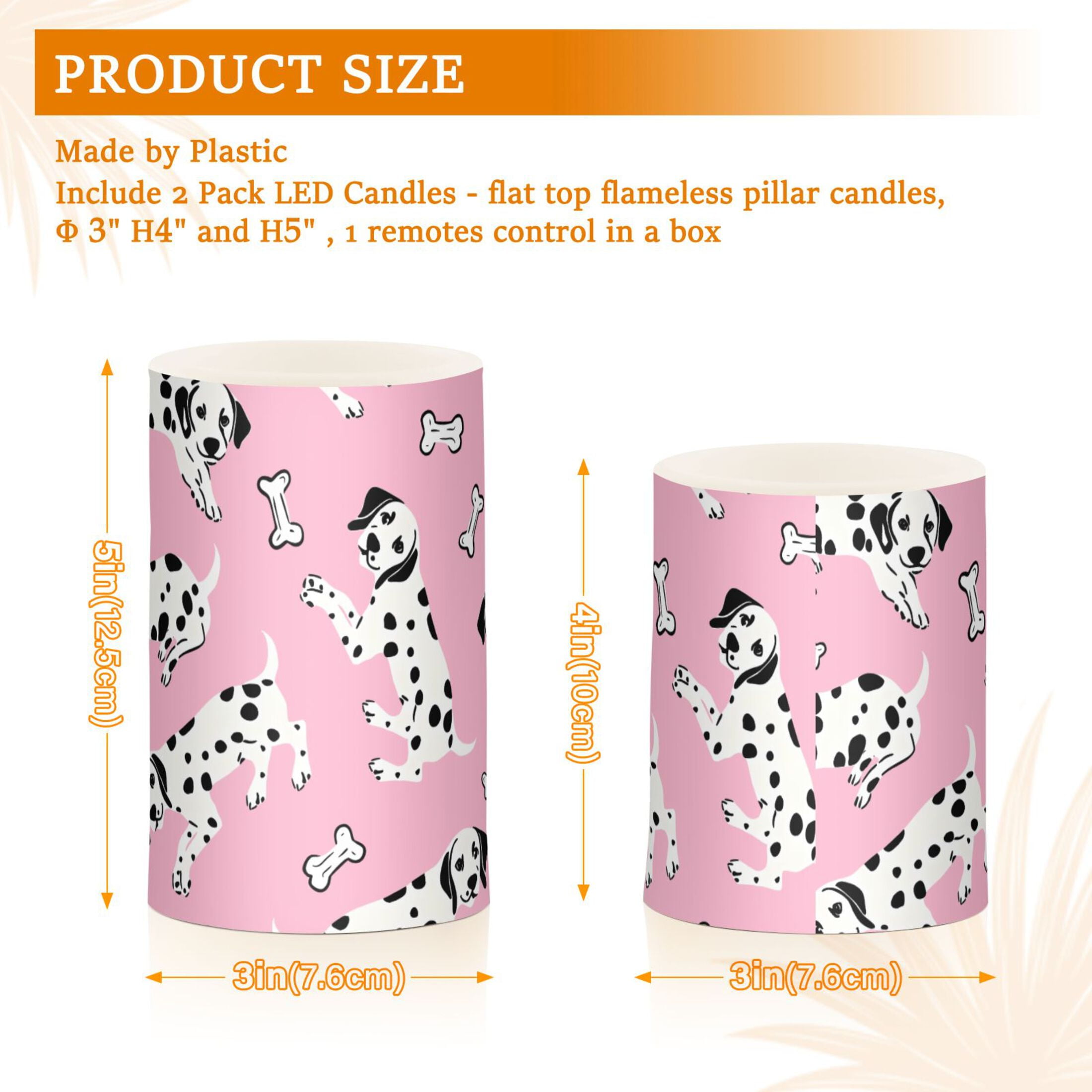 Dalmatian Dog Bone Pattern Flameless LED Candle Set with Remote, Battery Operated Color Changing Pillar Candles, Set of 2