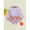 thumbnail image 2 of Halloween Baby Girls Clothes Pumpkin Romper Dress Long Sleeve Ruffled Ribbed Jumpsuit with Headband Fall Winter Outfits, 2 of 8