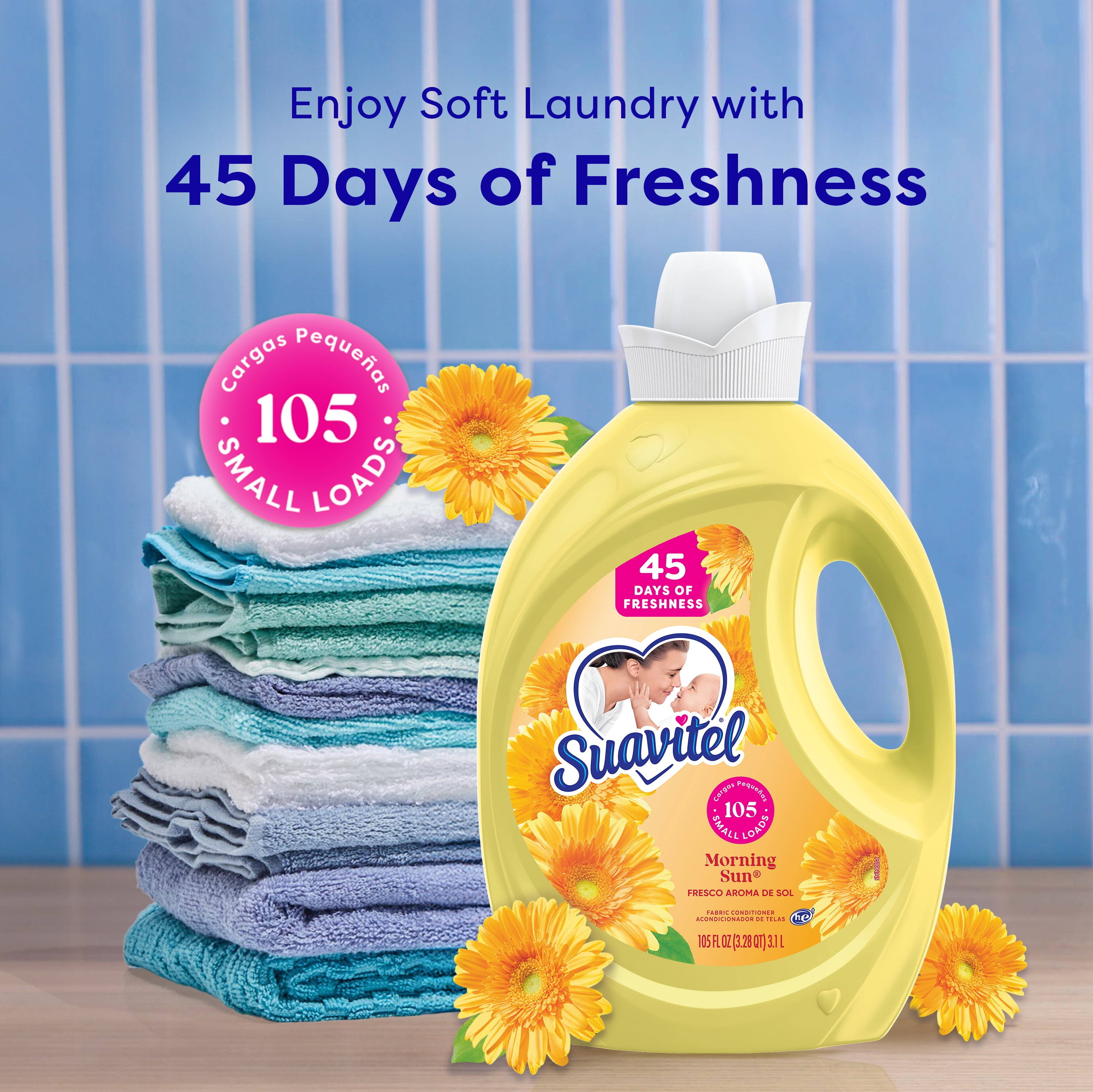 Suavitel Ultimate Freshness Laundry Bundle: Morning Sun Liquid Softener and Dryer Sheets, and Floral Fresh Fabric Rinse