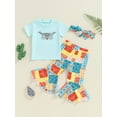 thumbnail image 2 of Suealasg Toddler Baby Girls Western Outfits Clothes 6M 1T 2T 3T 4T Short Sleeve Cow Horse Print T-Shirt+Flare Pants +Headbands 3Pcs Casual Summer Clothing for Kids Girls, 2 of 7