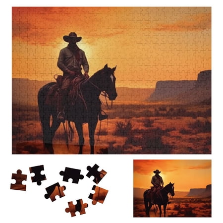 JRXY Horse Sunset American Scene Wooden Jigsaw Puzzle Gift for Family Friends 500 PCS