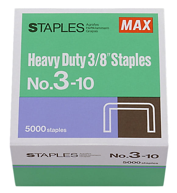 Max Heavy-Duty No. 3-10 Flat Clinch 3/8' Staples - 5000 Per Pack