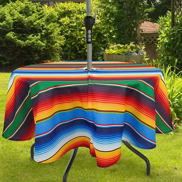 Waterproof Outdoor Tablecloth with Umbrella Hole for Round Table