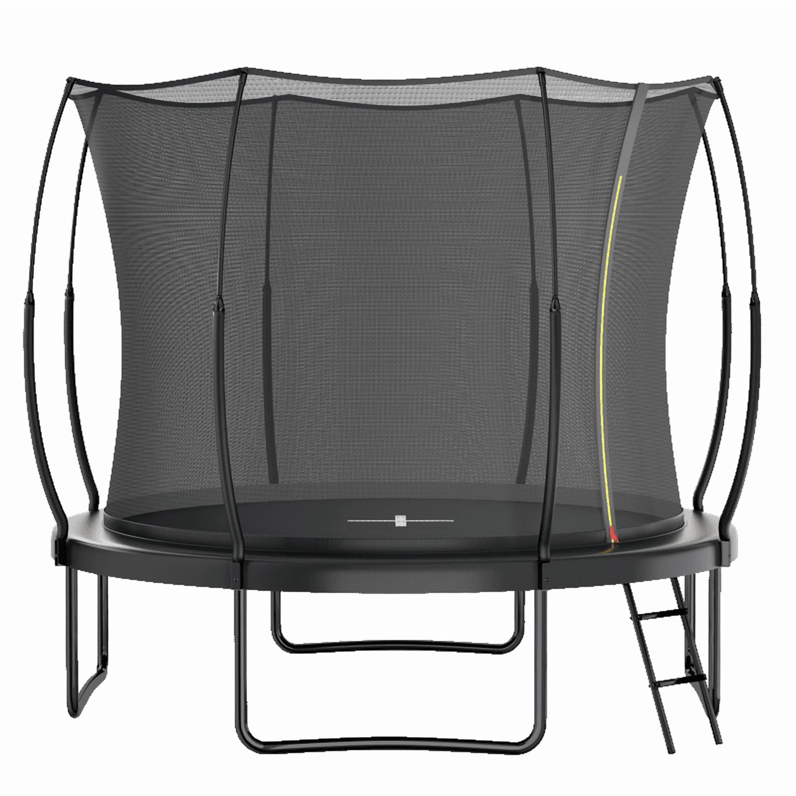 10FT Trampoline for Kids & Adults, Outdoor Recreational Trampoline with Enclosed Safety Net, Ladder & Shoe Bag, Bungee Spring Trampoline for Backyard, Heavy-Duty Galvanized Steel Frame Black