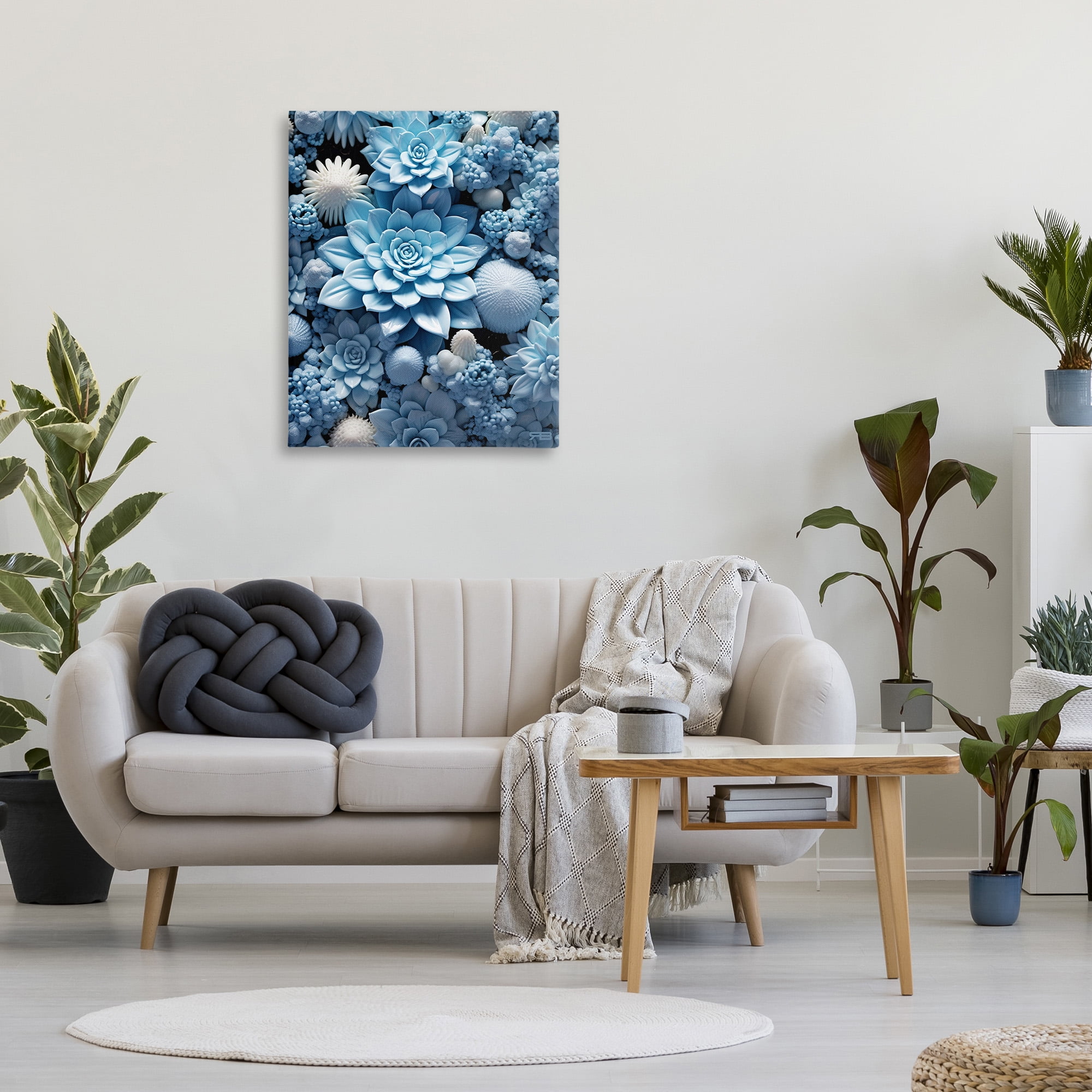 Stupell Industries Blue Patterned Succulents Botanical & Floral Painting Gallery Wrapped Canvas Art Print Wall Art, 30 x 40