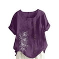 thumbnail image 2 of Xuyuer Women's Casual Linen Round Neck Printed Short Sleeve Button Blouse, Breathable Summer Top for Vacation Wear, Market Days and Relaxed Boho Style, 2 of 5