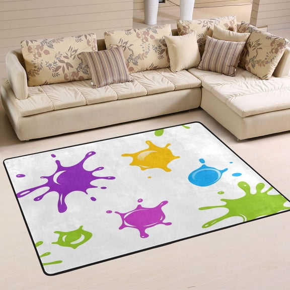 Colorful Paint Splashes Pattern Soft Polyester Area Rug 36''x24'', Non Slip, Memory Foam, Water Absorbent