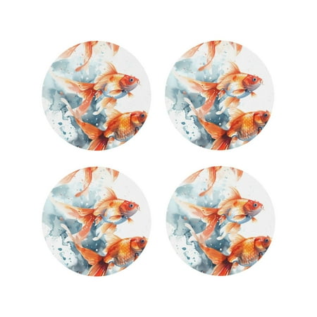

Tideii Three Goldfish Watercolor Splash for Leather Coasters 4 Pieces Anti-fouling and Anti-scalding Decorative Coasters Suitable for Restaurants Kitchens Coffee Shops-Round Shape