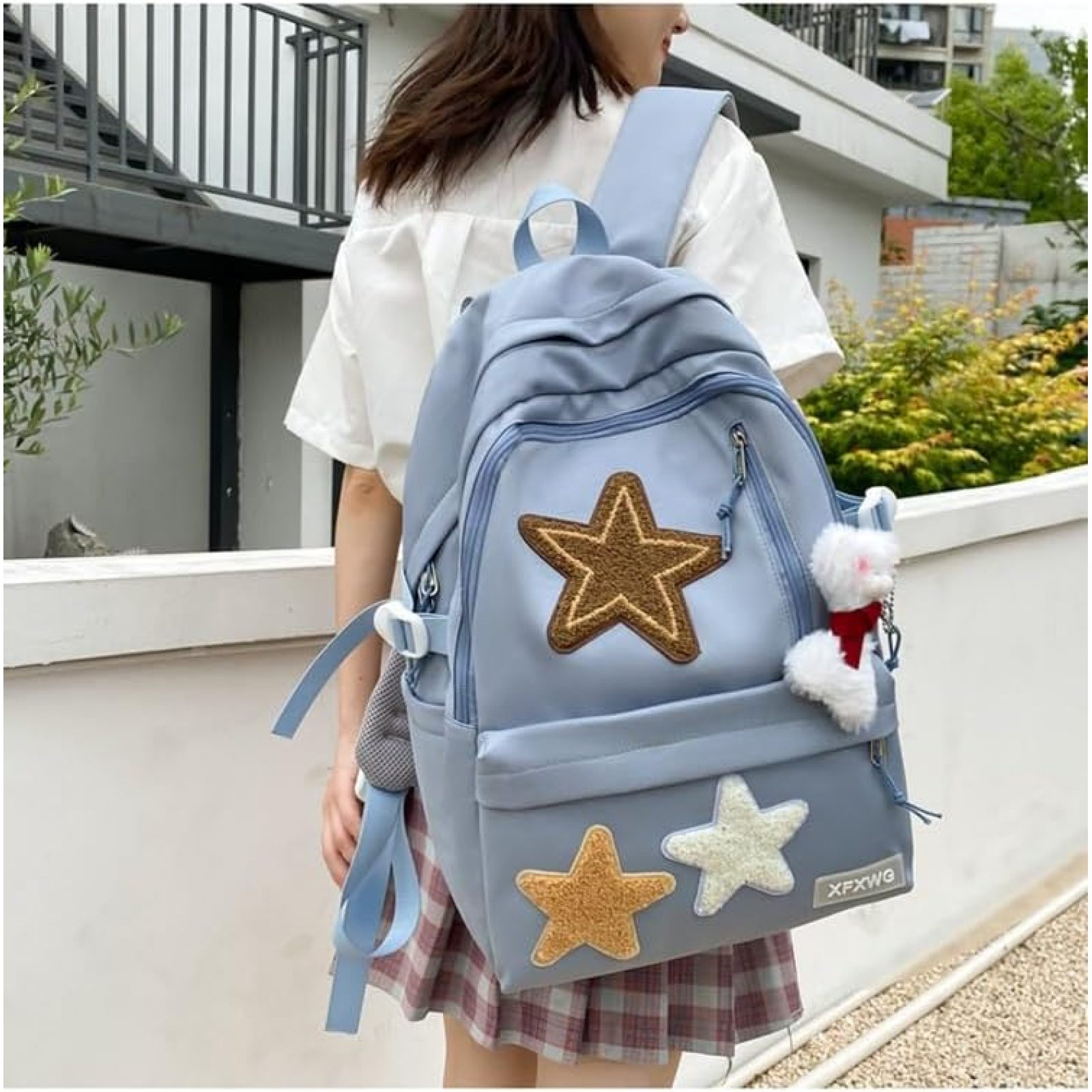 SQDWYGUO Y2k Backpack with Kawaii Pendant Aesthetic Star Backpack Cute Preppy Laptop Book Bag Back to College Supplie,Blue