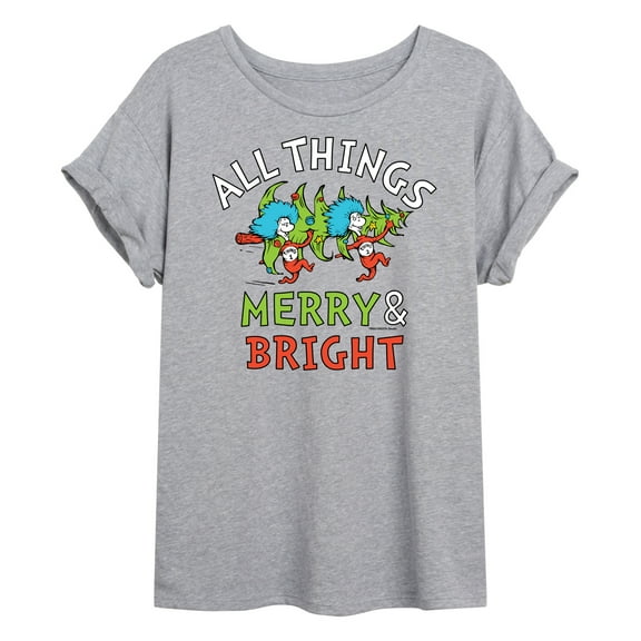 The Cat in the Hat - All Things Merry And Bright - Juniors Oversized Graphic T-Shirt