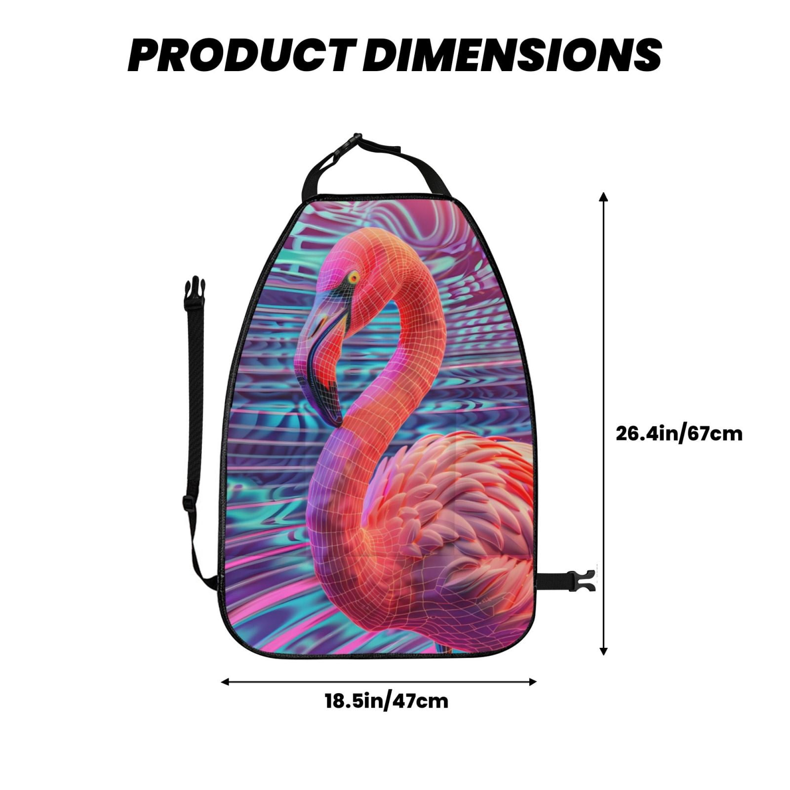 Kdxio Digital Flamingo Vibrant Art Print 2 Pack Car Kick Mat Seat Cover Back Protector Mat with Pockets for Organizer Backseat Protector and Storage Anti Kick Pad for Vehicles