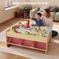 thumbnail image 4 of 92 Pieces Wooden Train Set & Table with 3 Storage Bins, Tracks Train Railway Playset Gift for Toddler Boys Girls Ages 3+, 4 of 8